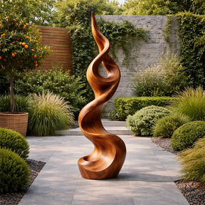 Tall Abstract Wood Sculpture with Twisted Flow Form and Sculpted Hollow Detail - ArborisWood