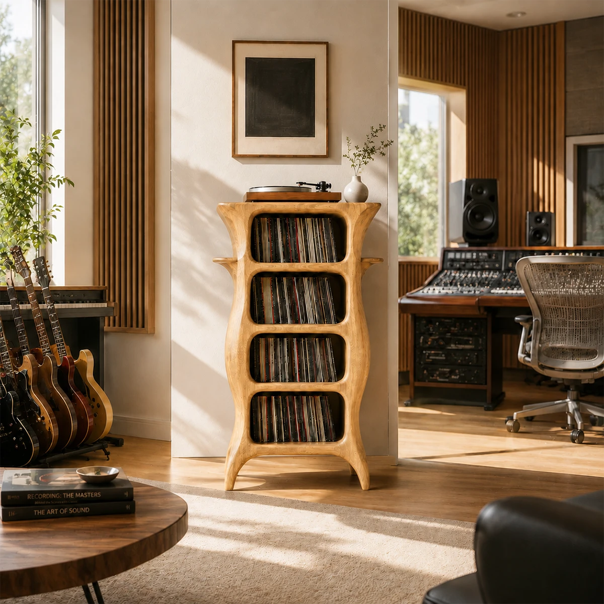Tall Studio Natural Solid Wood Audio Storage Cabinet With Vinyl Shelves - ArborisWood - 10