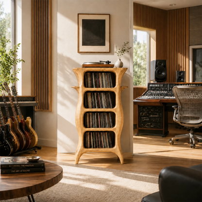 Tall Studio Natural Solid Wood Audio Storage Cabinet With Vinyl Shelves - ArborisWood - 10