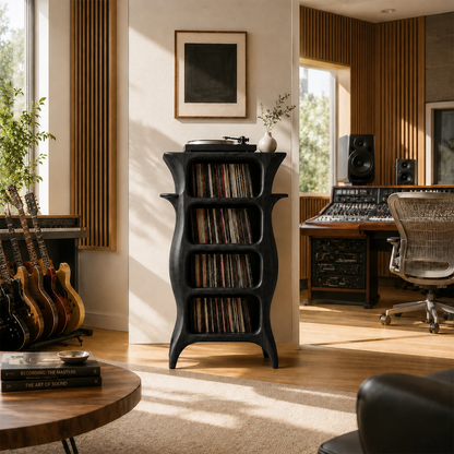 Tall Studio Natural Solid Wood Audio Storage Cabinet With Vinyl Shelves - ArborisWood - 11