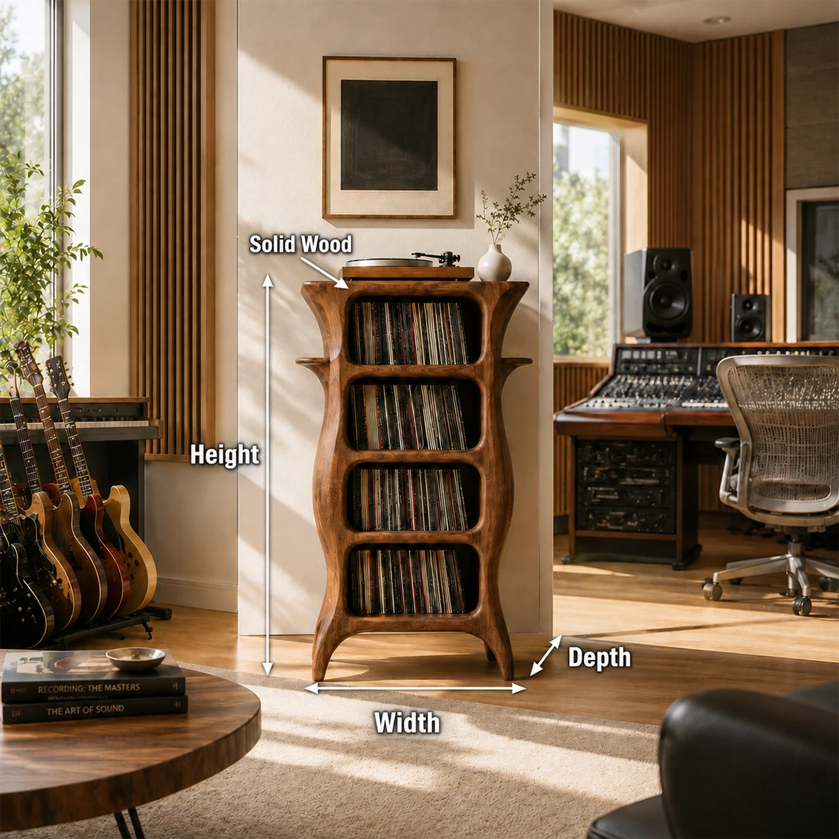 Tall Studio Natural Solid Wood Audio Storage Cabinet With Vinyl Shelves - ArborisWood - 12