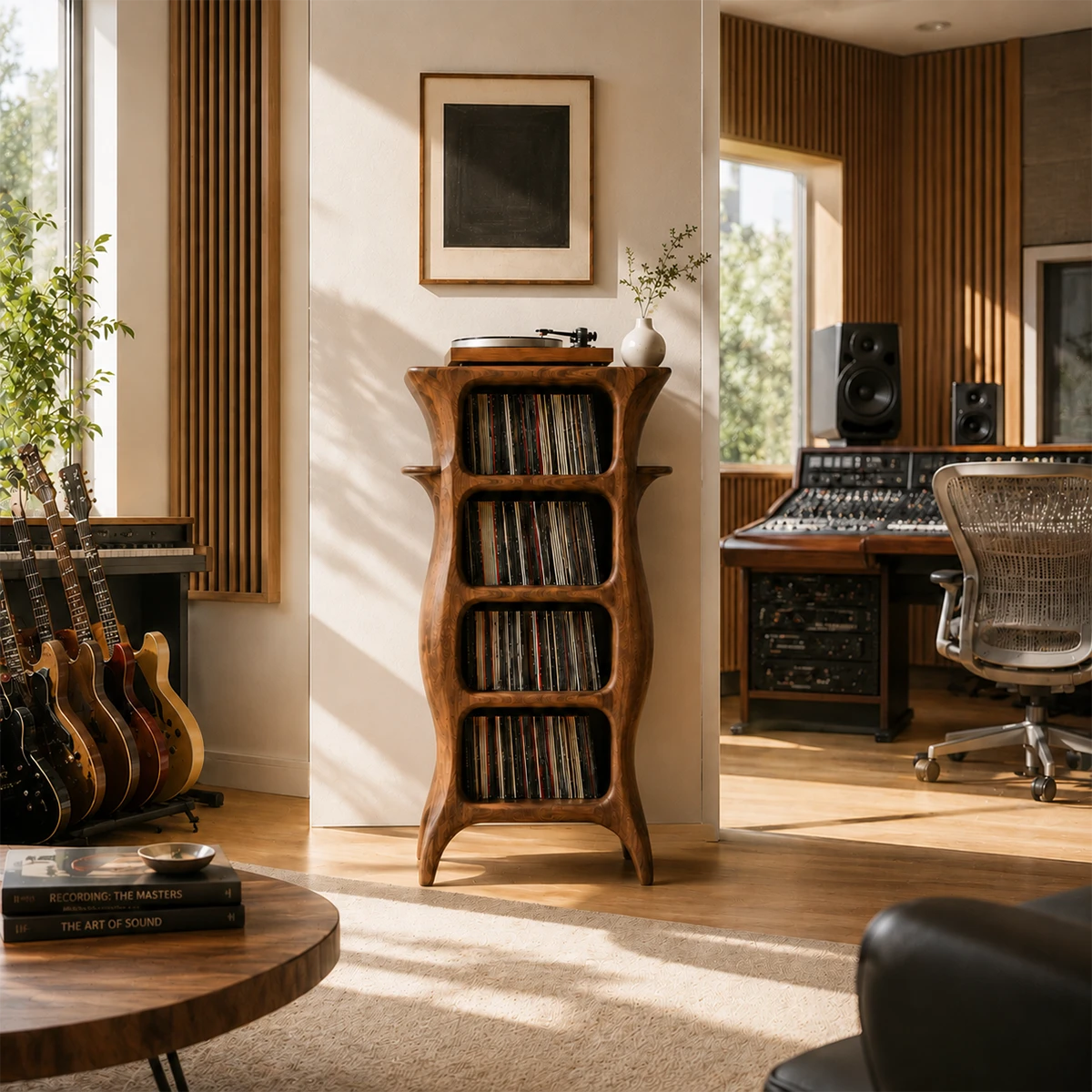 Tall Studio Natural Solid Wood Audio Storage Cabinet With Vinyl Shelves - ArborisWood - 13