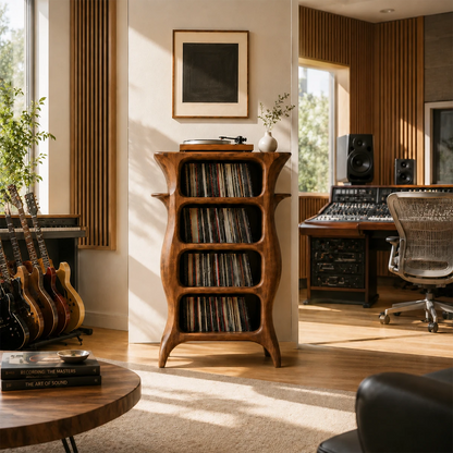 Tall Studio Natural Solid Wood Audio Storage Cabinet With Vinyl Shelves - ArborisWood - 14
