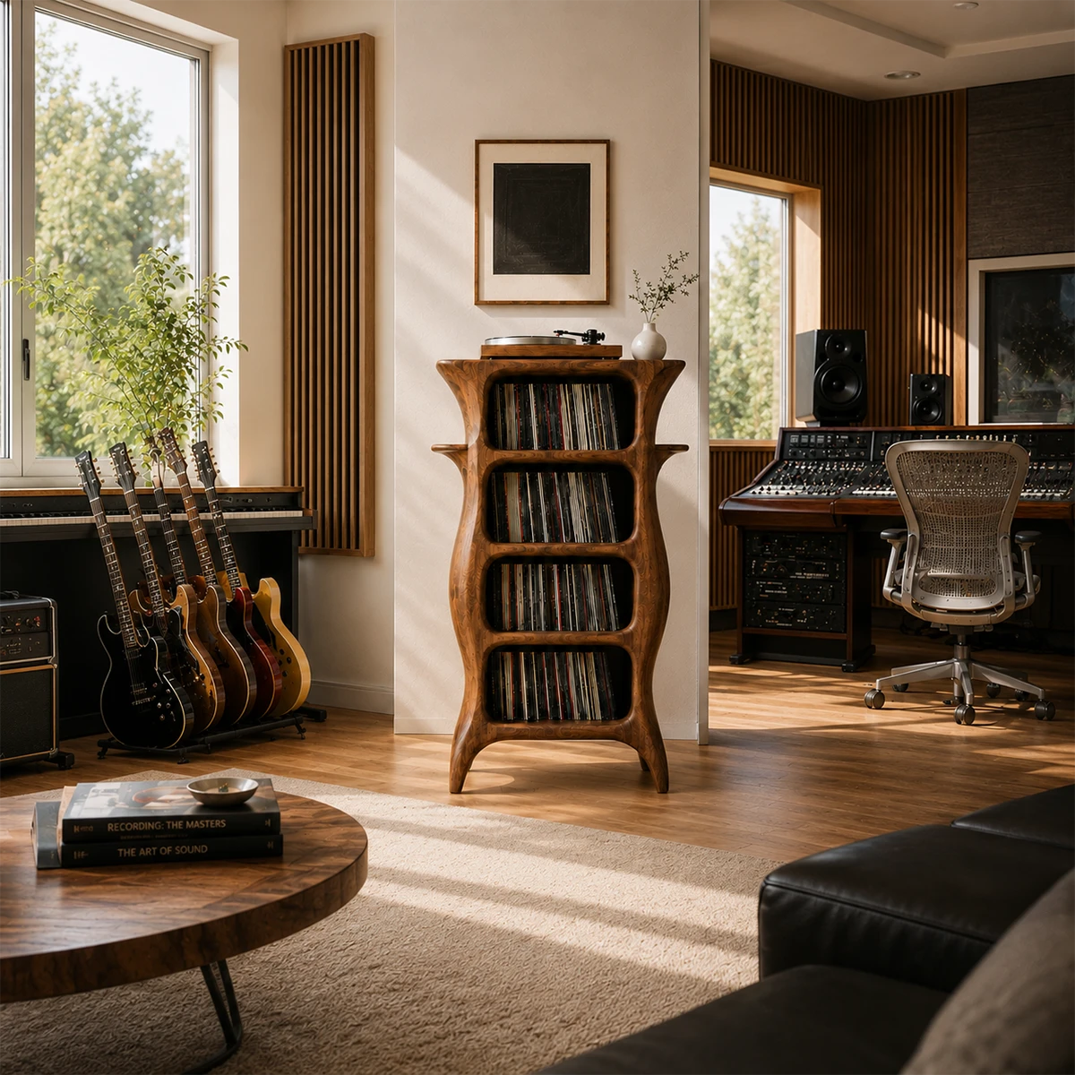 Tall Studio Natural Solid Wood Audio Storage Cabinet With Vinyl Shelves - ArborisWood - 2