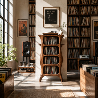 Tall Studio Natural Solid Wood Audio Storage Cabinet With Vinyl Shelves - ArborisWood - 3