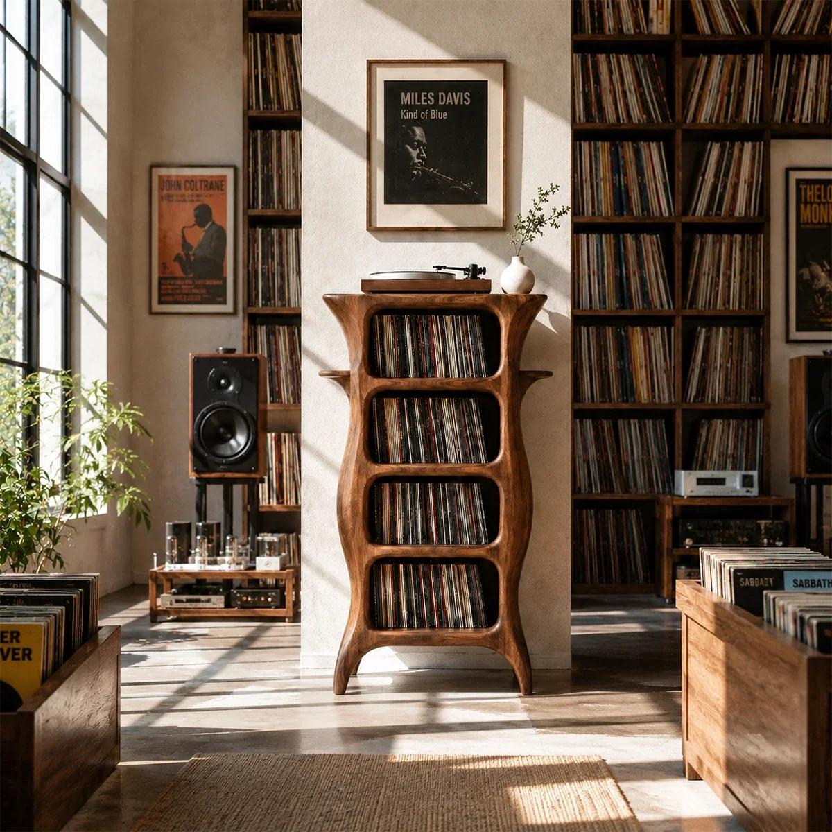 Tall Studio Natural Solid Wood Audio Storage Cabinet With Vinyl Shelves - Arboriswood - 3