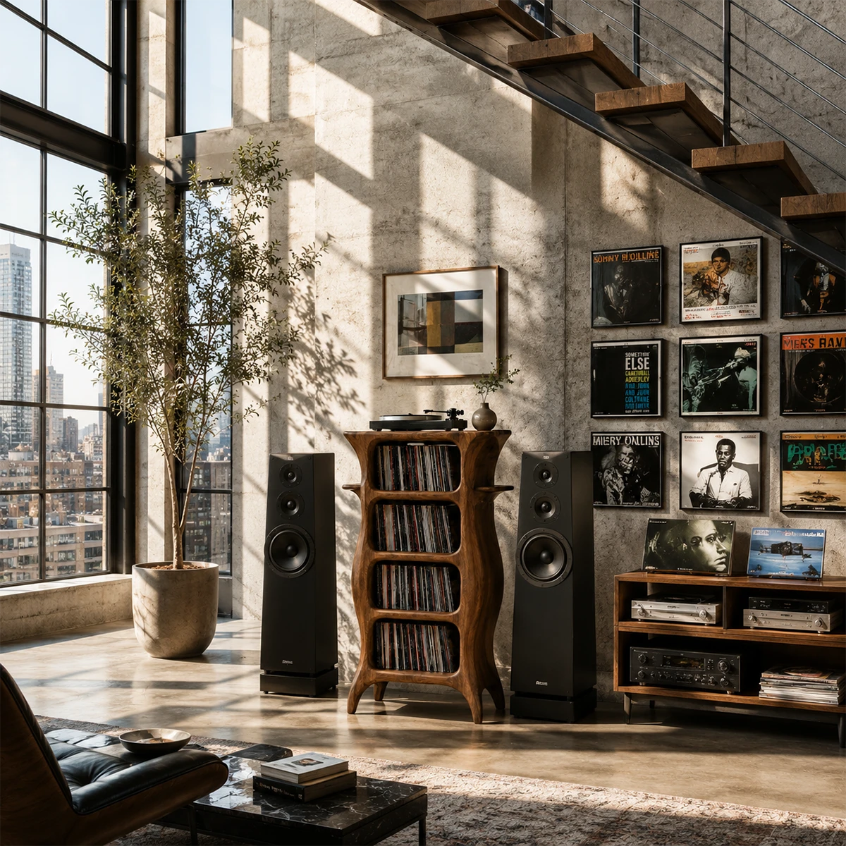 Tall Studio Natural Solid Wood Audio Storage Cabinet With Vinyl Shelves - ArborisWood - 4
