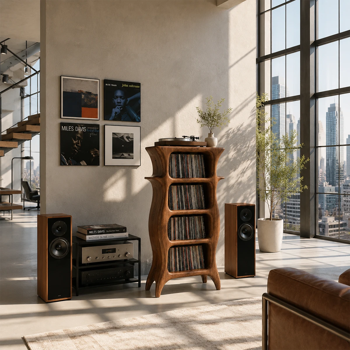 Tall Studio Natural Solid Wood Audio Storage Cabinet With Vinyl Shelves - ArborisWood - 5