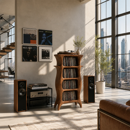 Tall Studio Natural Solid Wood Audio Storage Cabinet With Vinyl Shelves - ArborisWood - 5