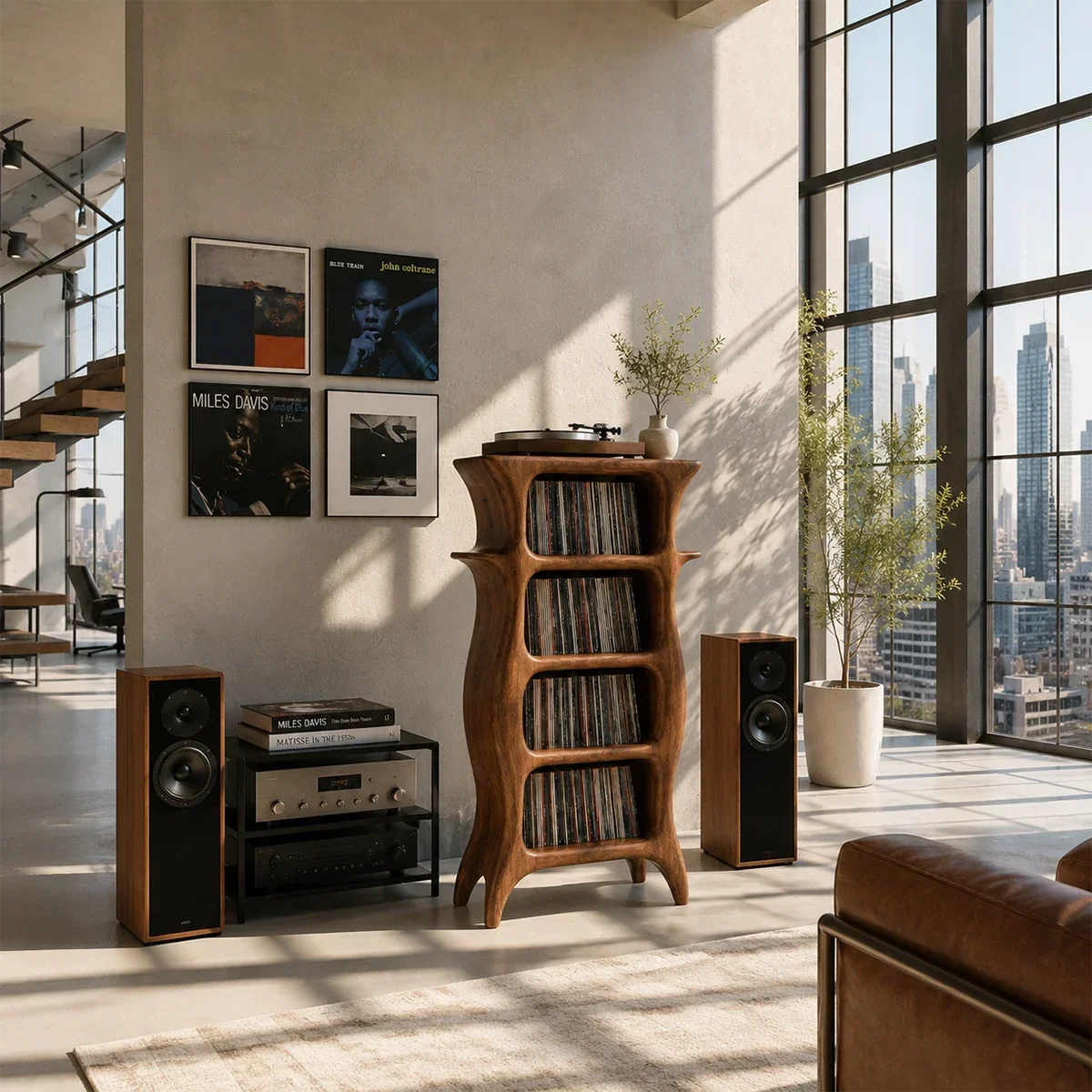 Tall Studio Natural Solid Wood Audio Storage Cabinet With Vinyl Shelves - Arboriswood - 5