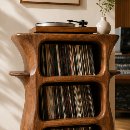 Tall Studio Natural Solid Wood Audio Storage Cabinet With Vinyl Shelves - ArborisWood - 6