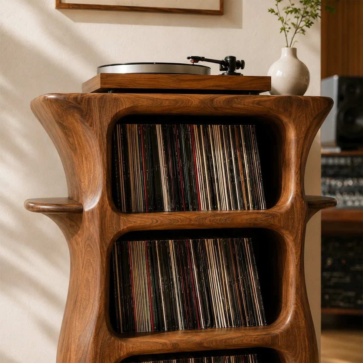 Tall Studio Natural Solid Wood Audio Storage Cabinet With Vinyl Shelves - Arboriswood - 6