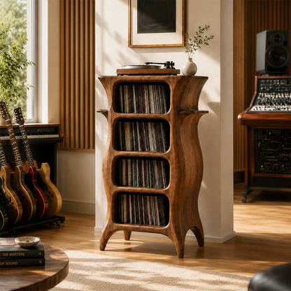 Tall Studio Natural Solid Wood Audio Storage Cabinet With Vinyl Shelves - ArborisWood - 7
