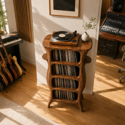 Tall Studio Natural Solid Wood Audio Storage Cabinet With Vinyl Shelves - ArborisWood - 8