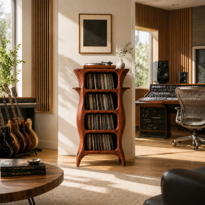 Tall Studio Natural Solid Wood Audio Storage Cabinet With Vinyl Shelves - ArborisWood - 9