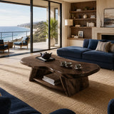 Statement coffee table with thick natural edge top and bold handcrafted base for rooms