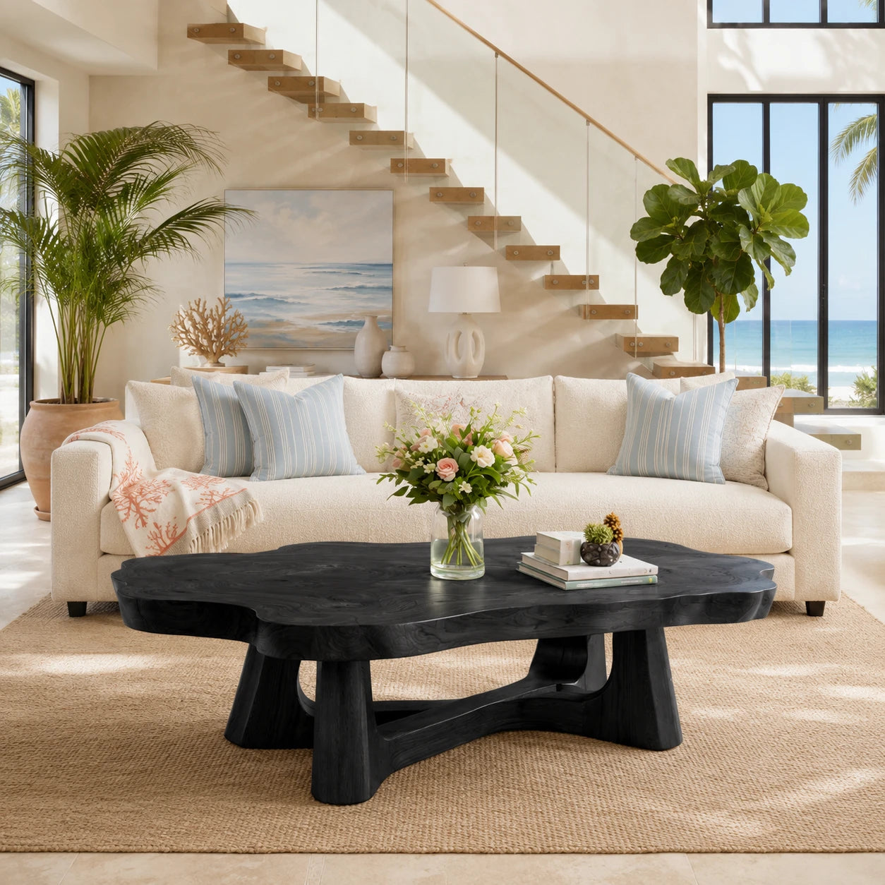Contemporary coffee table with organic slab profile and sculpted base for calm interiors