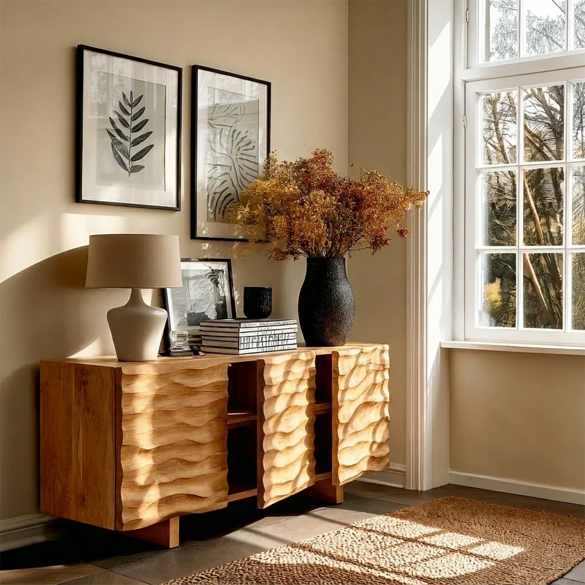 Textured Accent Sideboard in Natural Solid Wood for Contemporary Interiors - ArborisWood - 5