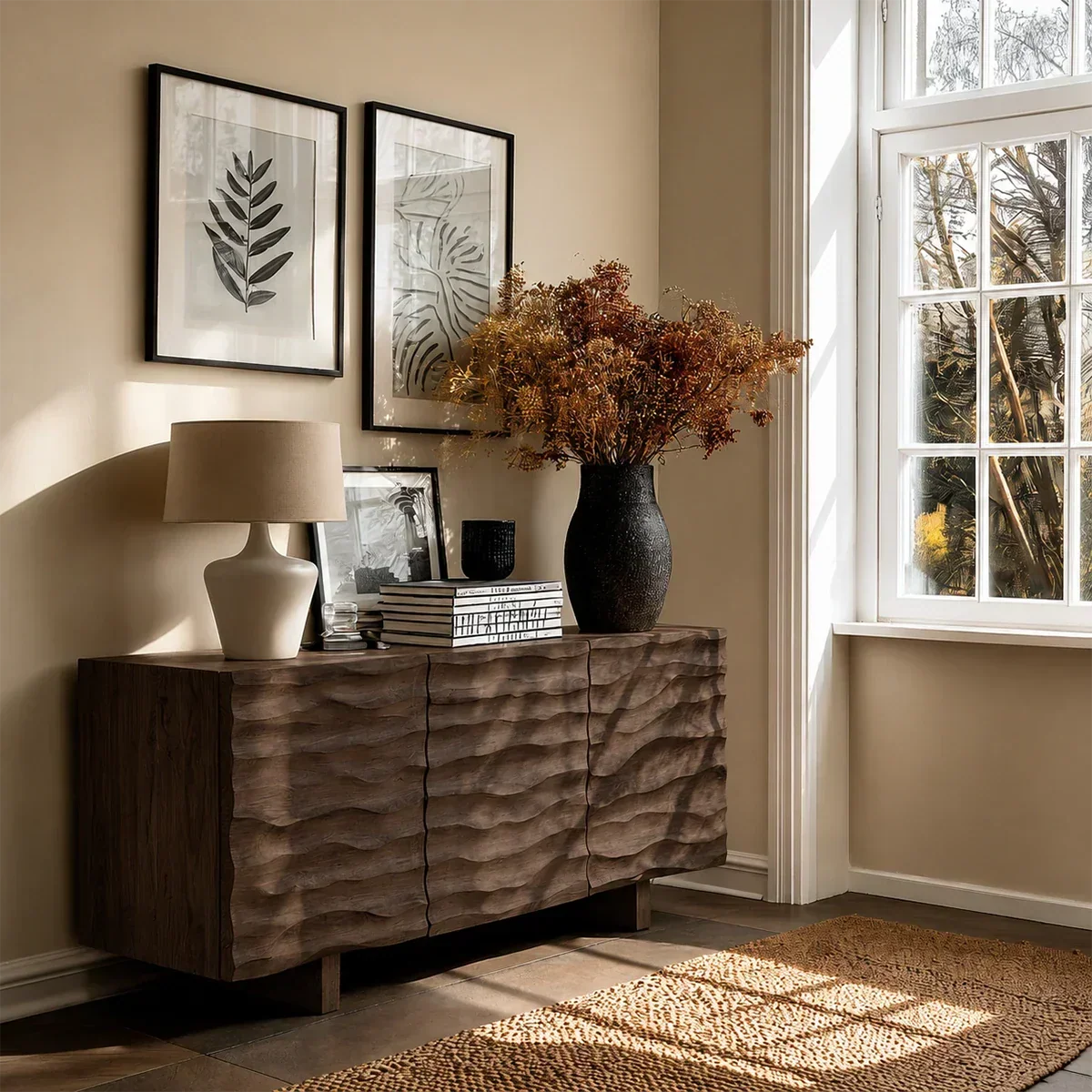 Textured Accent Sideboard in Natural Solid Wood for Contemporary Interiors - ArborisWood - 8