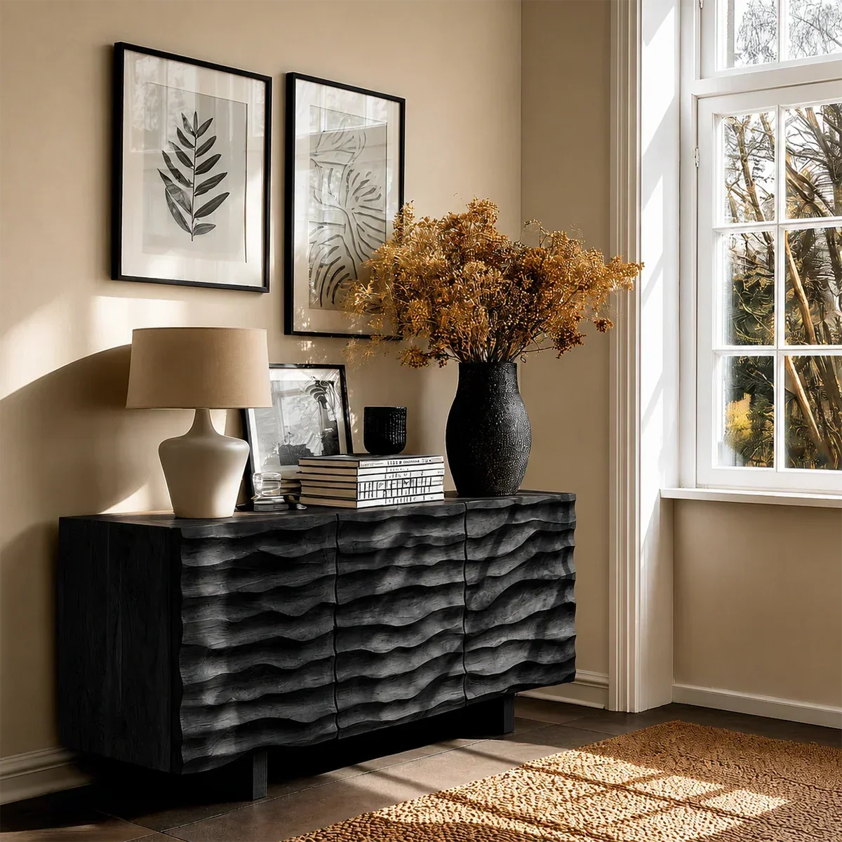 Textured Accent Sideboard in Natural Solid Wood for Contemporary Interiors - ArborisWood - 9
