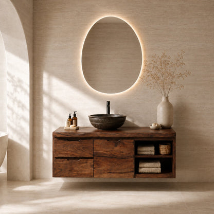 Three Drawer Floating Bathroom Vanity in Natural Solid Wood With Shelves - ArborisWood - 12