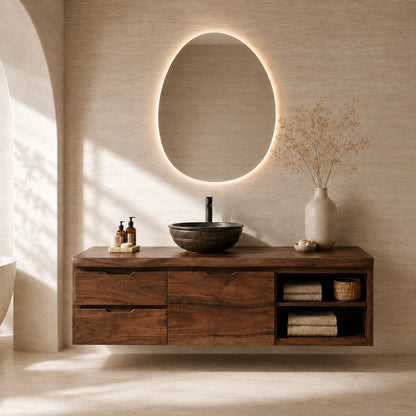 Three Drawer Floating Bathroom Vanity in Natural Solid Wood With Shelves - ArborisWood - 13