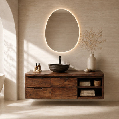 Three Drawer Floating Bathroom Vanity in Natural Solid Wood With Shelves - ArborisWood - 3