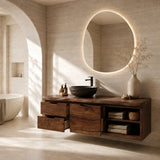 Three Drawer Floating Bathroom Vanity in Natural Solid Wood With Shelves - Arboriswood - 6