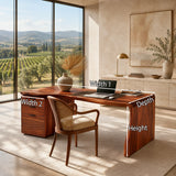Contemporary desk balances open legroom and built in storage in an airy home office