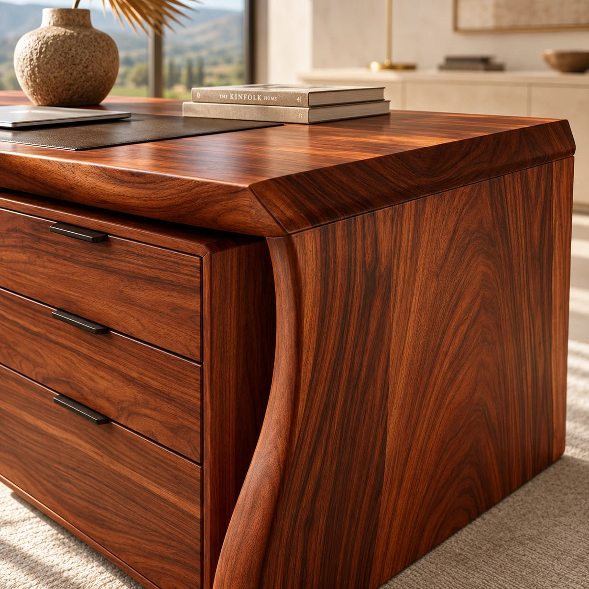 Featuring a wide top, this computer desk offers storage for files and work essentials