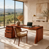 Home office desk with clean waterfall side and drawer pedestal for a refined interior