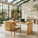 With a substantial frame, this study desk brings structure to a calm modern workspace