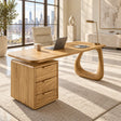 With three drawers and a sculpted open leg, this desk creates a refined office setting