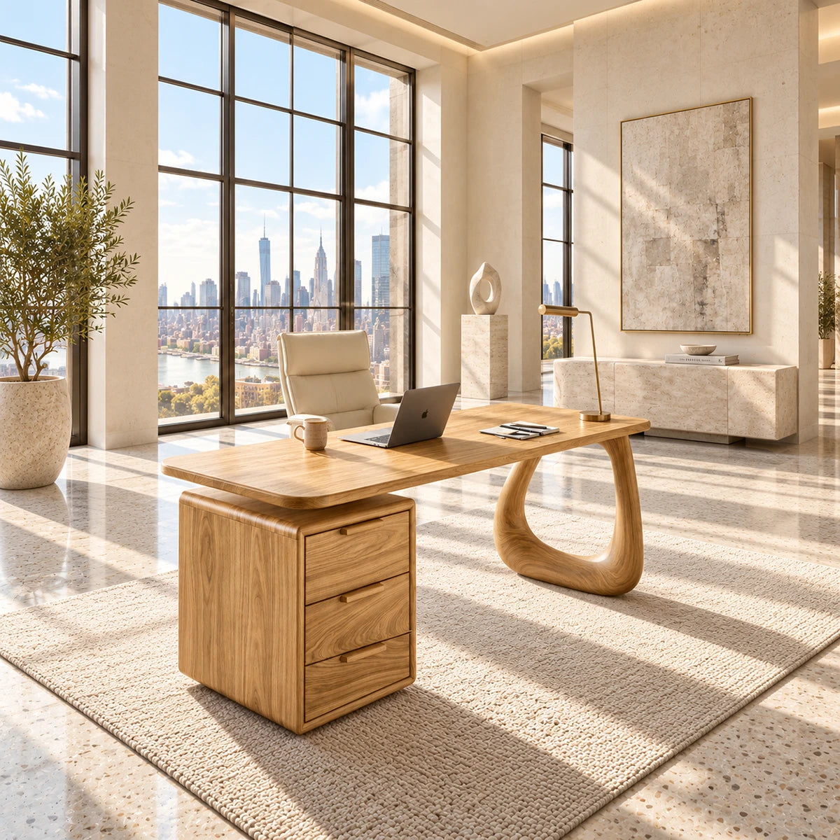 Built around a spacious top, the desk offers practical storage for focused daily work