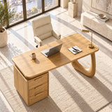 Designed with generous legroom, the desk balances storage and sculptural character