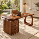 Practical drawer storage pairs with a broad surface on this contemporary office desk