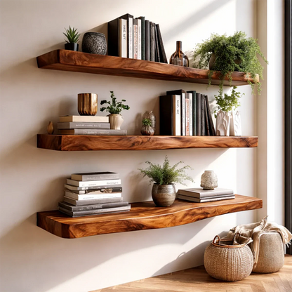 Tiered Floating Shelf Solid Wood Wall Mounted Display Storage Shelf - ArborisWood - 5