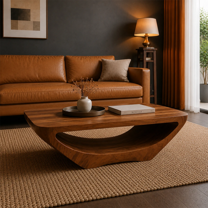 Tilted Sculptural Coffee Table – Solid Wood Modern Curve Design - ArborisWood - 4