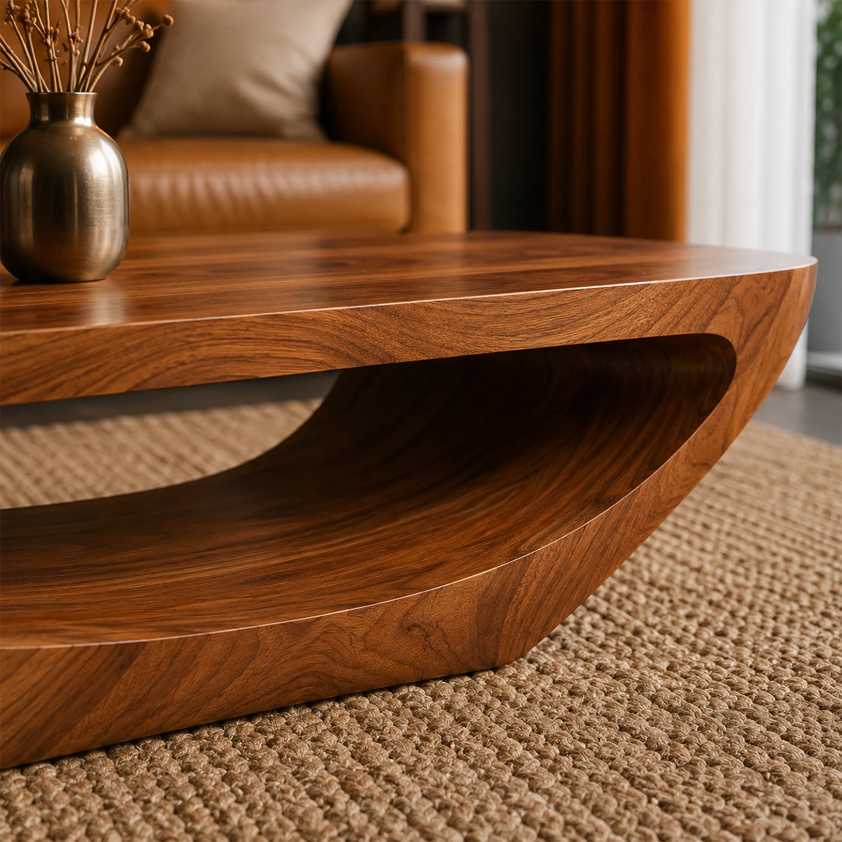 Tilted Sculptural Coffee Table – Solid Wood Modern Curve Design - ArborisWood - 5