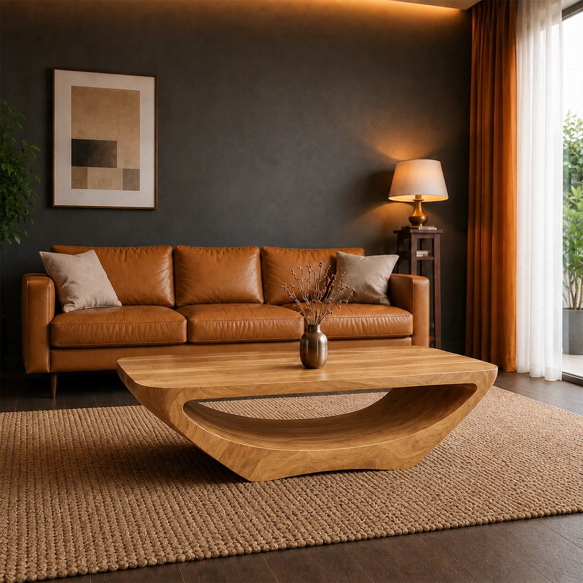 Tilted Sculptural Coffee Table – Solid Wood Modern Curve Design - ArborisWood - 8