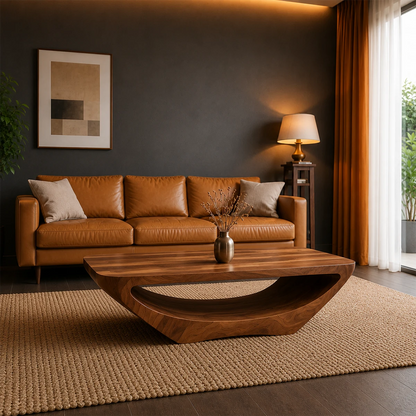 Tilted Sculptural Coffee Table – Solid Wood Modern Curve Design - ArborisWood