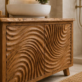 Traditional Bathroom Vanity with Hand-Carved Wave Cabinet Doors in Natural Solid Wood - Arboriswood - 3