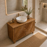 Traditional Bathroom Vanity with Hand-Carved Wave Cabinet Doors in Natural Solid Wood - Arboriswood - 4