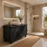 Traditional Bathroom Vanity with Hand-Carved Wave Cabinet Doors in Natural Solid Wood - Arboriswood - 8