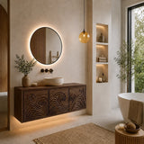 Traditional Bathroom Vanity with Hand-Carved Wave Cabinet Fronts in Natural Solid Wood - Arboriswood - 10
