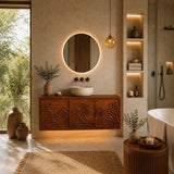 Traditional Bathroom Vanity with Hand-Carved Wave Cabinet Fronts in Natural Solid Wood - Arboriswood - 3