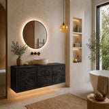 Traditional Bathroom Vanity with Hand-Carved Wave Cabinet Fronts in Natural Solid Wood - Arboriswood - 8