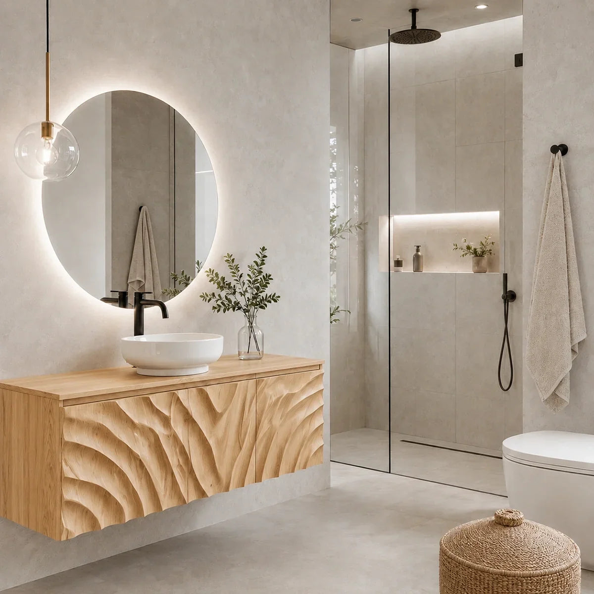 Traditional Bathroom Vanity with Hand-Carved Wave Front in Natural Solid Wood - Arboriswood - 10