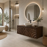 Traditional Bathroom Vanity with Hand-Carved Wave Front in Natural Solid Wood - Arboriswood - 1