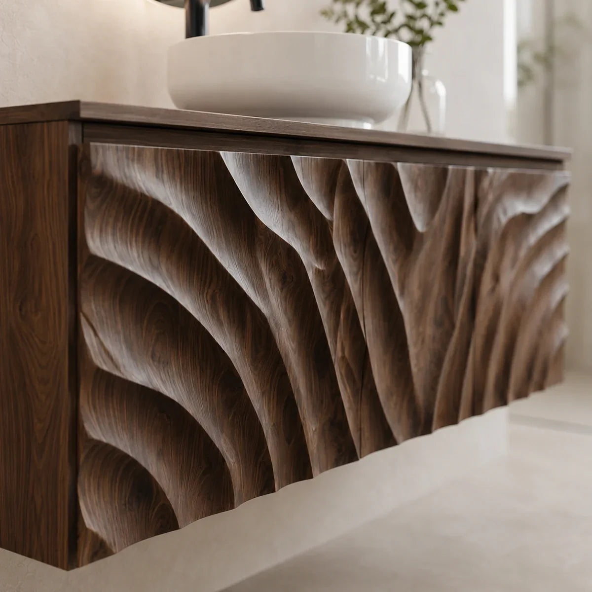 Traditional Bathroom Vanity with Hand-Carved Wave Front in Natural Solid Wood - Arboriswood - 3